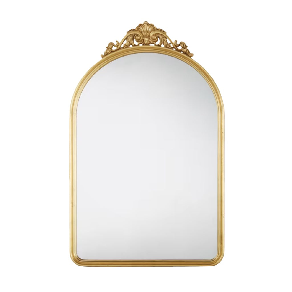 Miroir corporel avec cadre sculpté doré et forme arquée